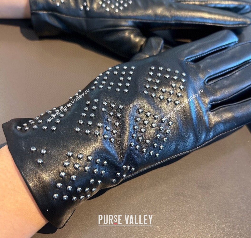 Chrome Hearts Lambskin and Cashmere Gloves with Studs Black 2025 1111 (XMN-251112070)