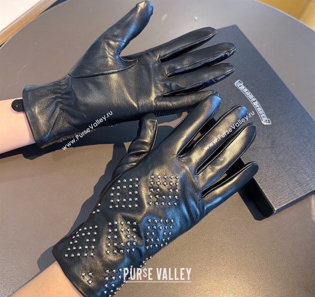 Chrome Hearts Lambskin and Cashmere Gloves with Studs Black 2025 1111 (XMN-251112070)