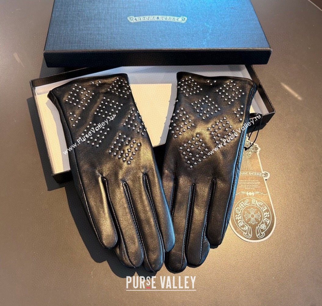 Chrome Hearts Lambskin and Cashmere Gloves with Studs Black 2025 1111 (XMN-251112070)