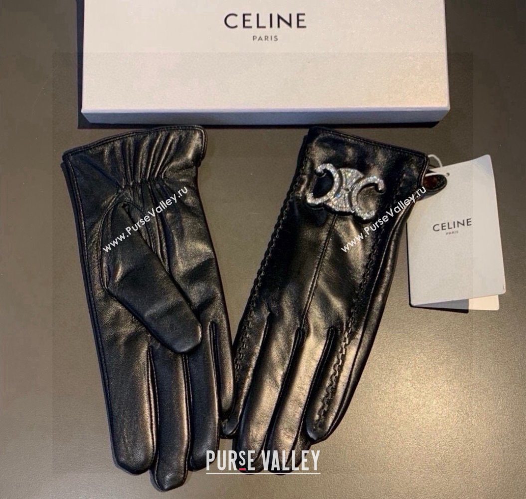 Celine Lambskin and Cashmere Gloves with Strass Black 2025 1111 (XMN-251112061)