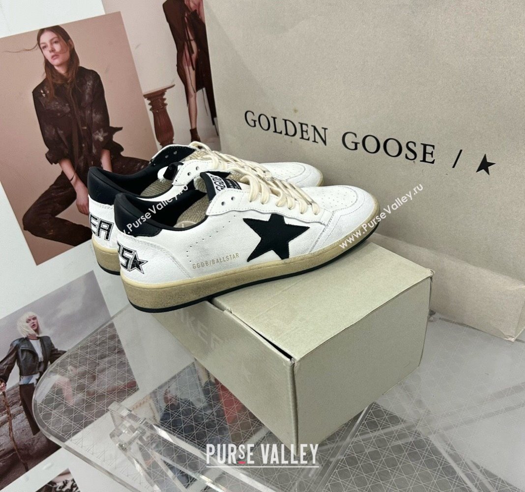 Golden Goose GGDB Ball Star Sneakers in White Calfskin and Black Leather Star 2024 0328 (MD-240328108)