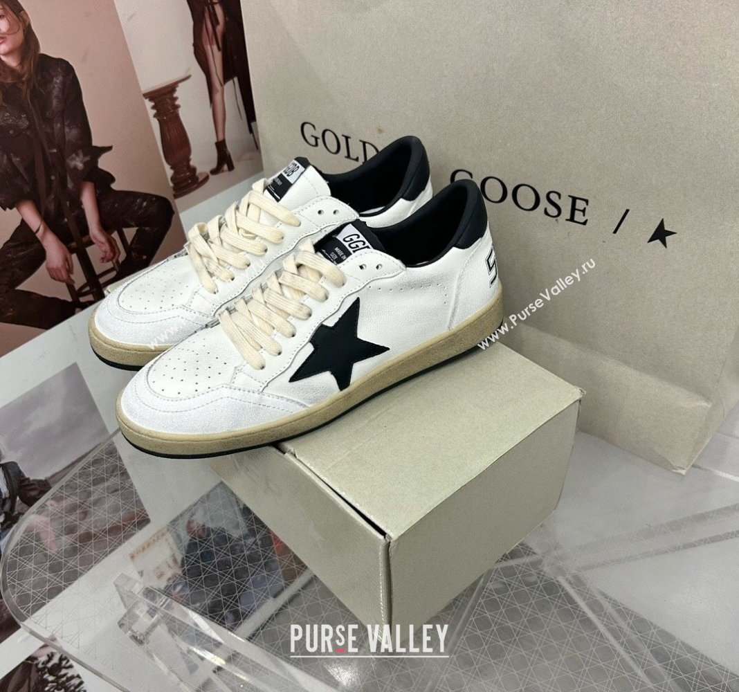 Golden Goose GGDB Ball Star Sneakers in White Calfskin and Black Leather Star 2024 0328 (MD-240328108)