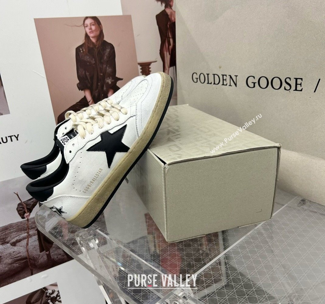 Golden Goose GGDB Ball Star Sneakers in White Calfskin and Black Leather Star 2024 0328 (MD-240328108)