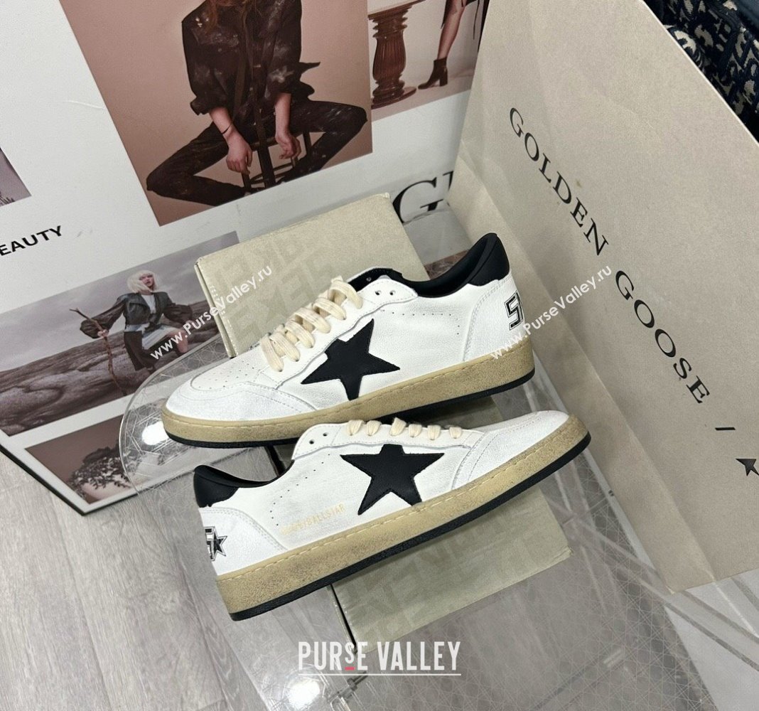 Golden Goose GGDB Ball Star Sneakers in White Calfskin and Black Leather Star 2024 0328 (MD-240328108)