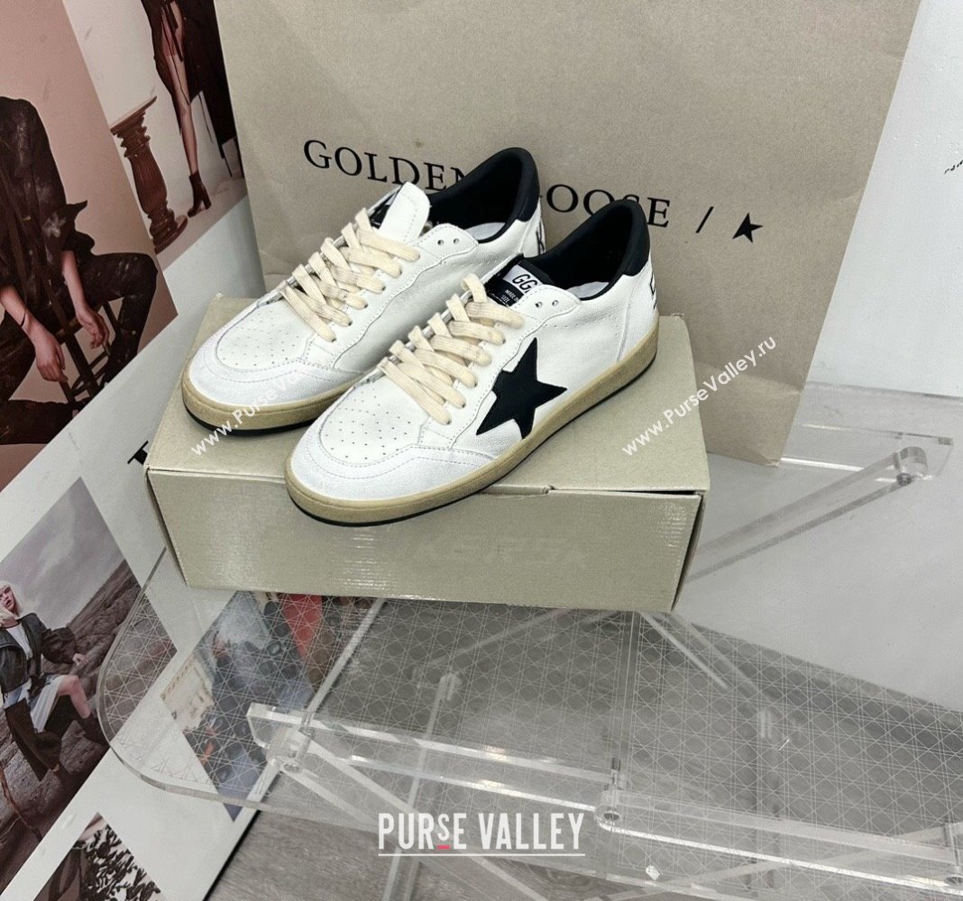 Golden Goose GGDB Ball Star Sneakers in White Calfskin and Black Leather Star 2024 0328 (MD-240328108)