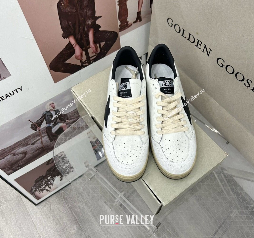 Golden Goose GGDB Ball Star Sneakers in White Calfskin and Black Leather Star 2024 0328 (MD-240328108)