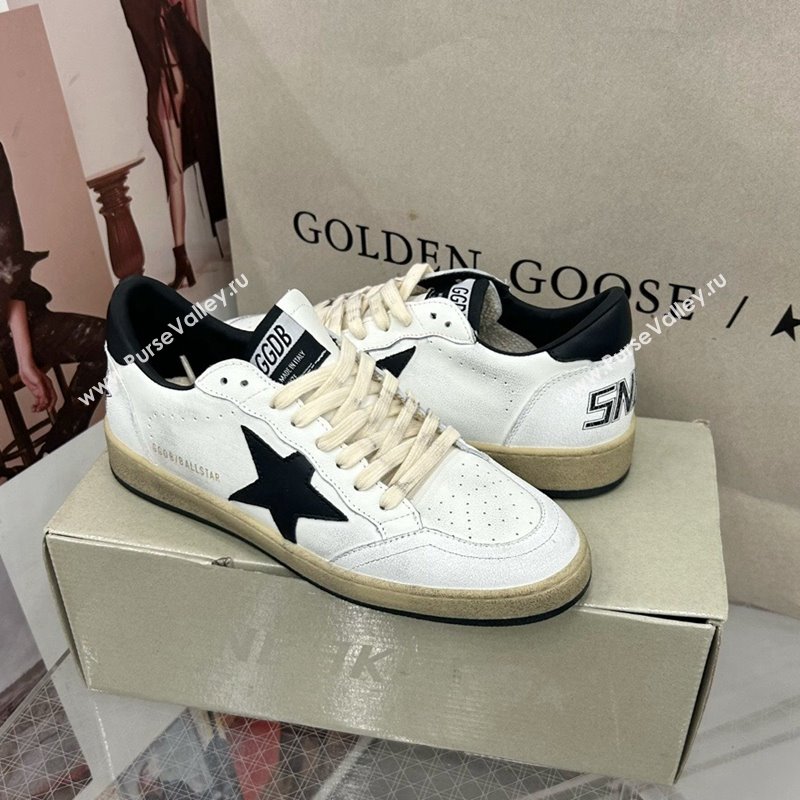 Golden Goose GGDB Ball Star Sneakers in White Calfskin and Black Leather Star 2024 0328 (MD-240328108)