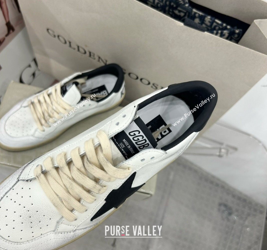 Golden Goose GGDB Ball Star Sneakers in White Calfskin and Black Leather Star 2024 0328 (MD-240328108)