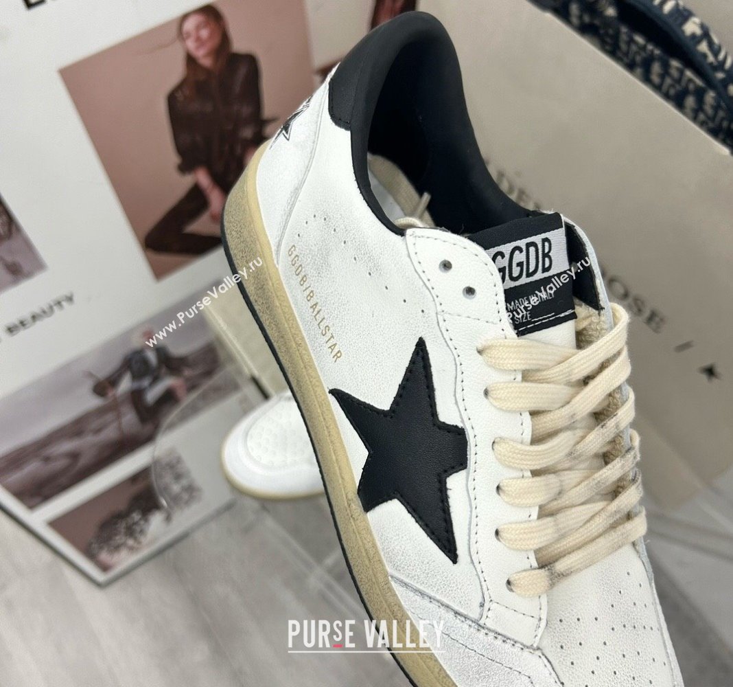 Golden Goose GGDB Ball Star Sneakers in White Calfskin and Black Leather Star 2024 0328 (MD-240328108)