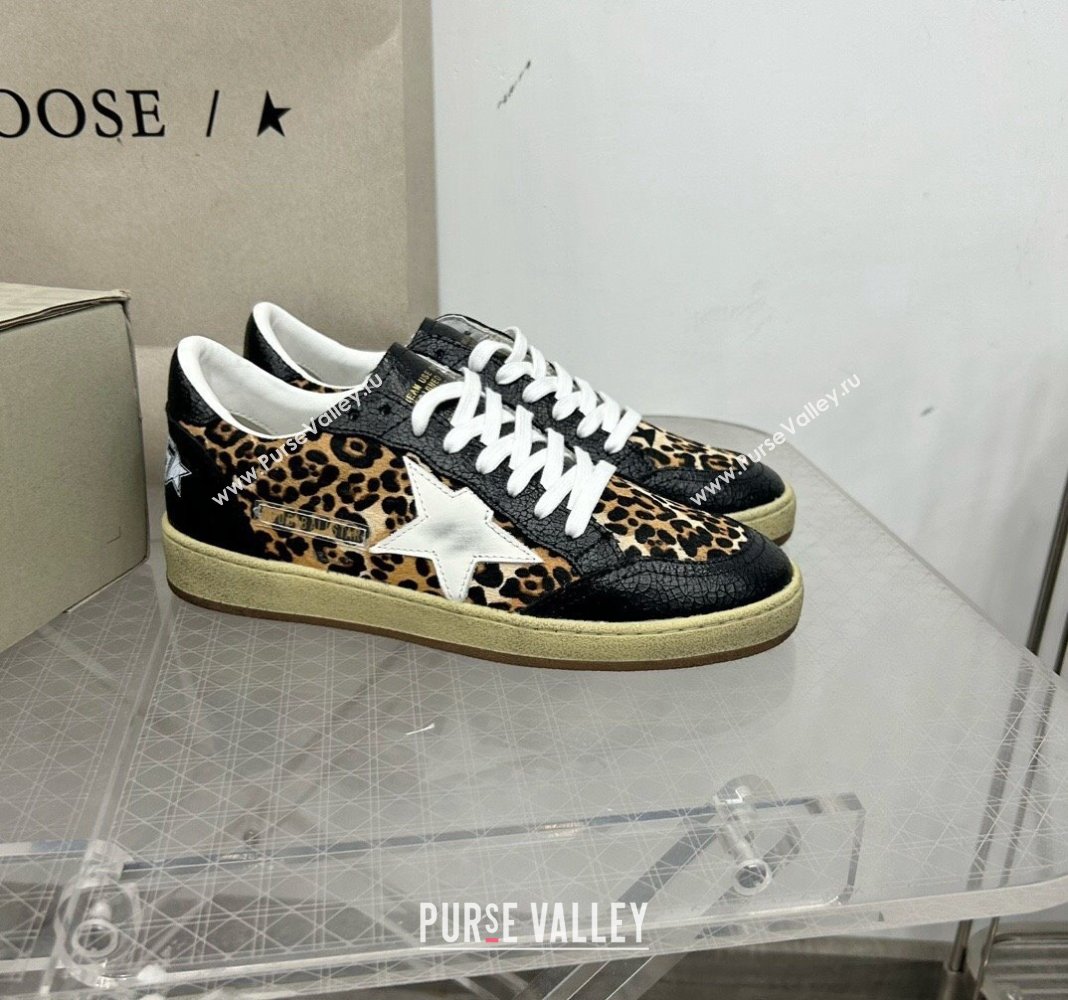 Golden Goose GGDB Ball Star Sneakers in Leopard Print and Black Crinkled Leather 2024 0328 (MD-240328109)