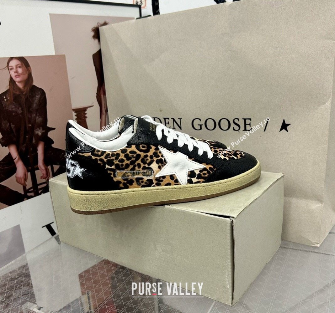 Golden Goose GGDB Ball Star Sneakers in Leopard Print and Black Crinkled Leather 2024 0328 (MD-240328109)