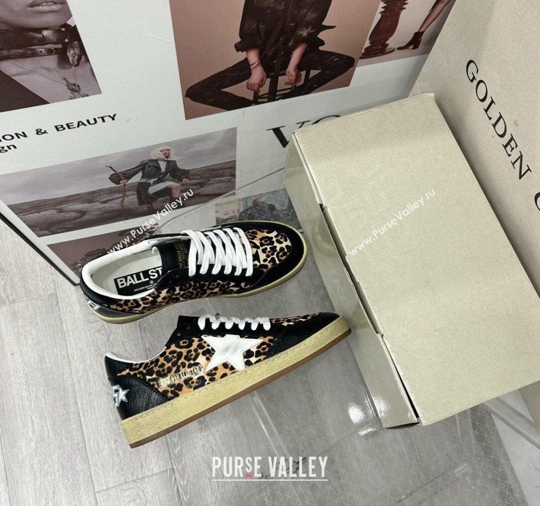 Golden Goose GGDB Ball Star Sneakers in Leopard Print and Black Crinkled Leather 2024 0328 (MD-240328109)