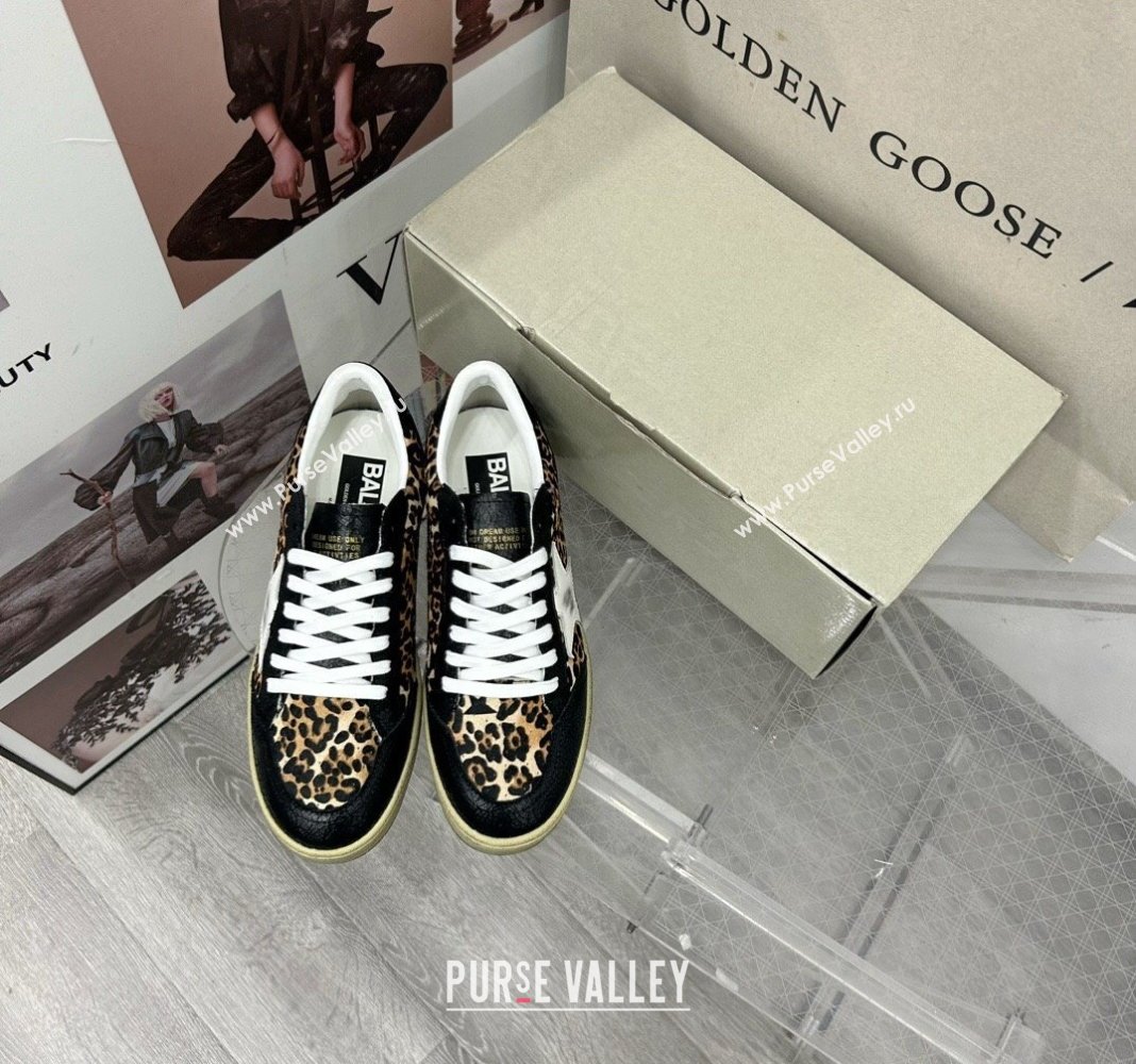 Golden Goose GGDB Ball Star Sneakers in Leopard Print and Black Crinkled Leather 2024 0328 (MD-240328109)