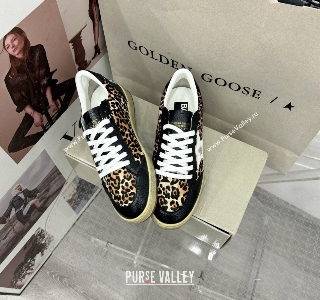 Golden Goose GGDB Ball Star Sneakers in Leopard Print and Black Crinkled Leather 2024 0328 (MD-240328109)