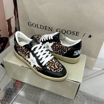Golden Goose GGDB Ball Star Sneakers in Leopard Print and Black Crinkled Leather 2024 0328 (MD-240328109)