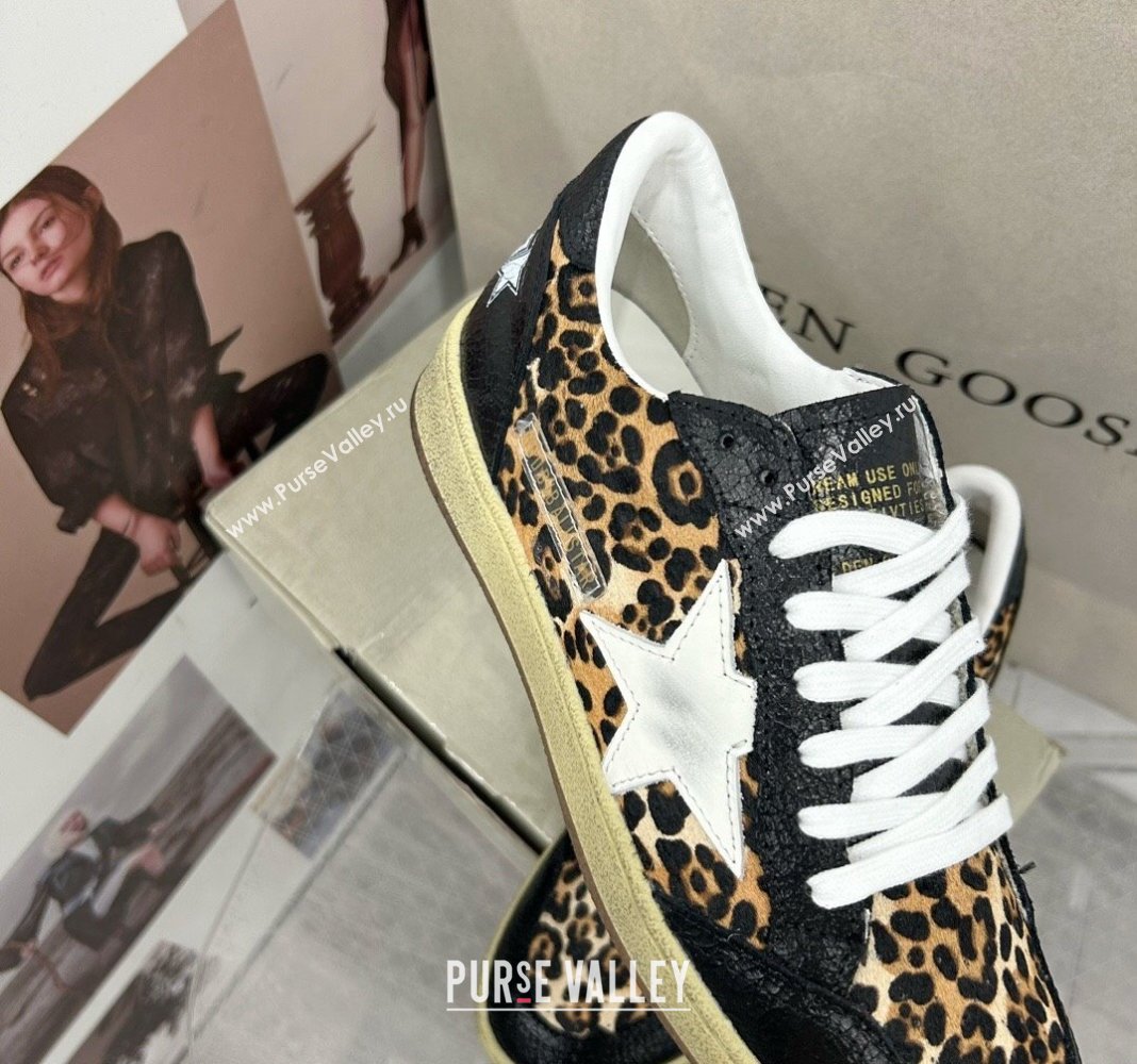 Golden Goose GGDB Ball Star Sneakers in Leopard Print and Black Crinkled Leather 2024 0328 (MD-240328109)