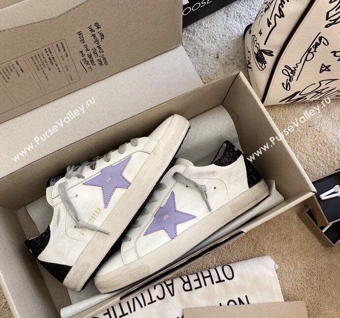 Golden Goose GGDB Super-Star Sneakers in White Calfskin and Purple Star 2024 0328 (MD-240328113)