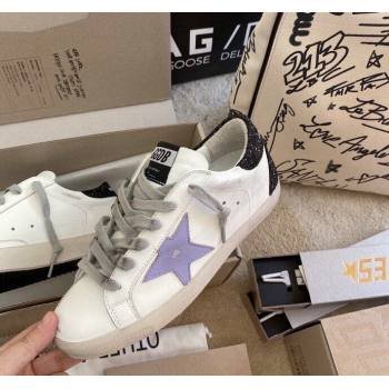 Golden Goose GGDB Super-Star Sneakers in White Calfskin and Purple Star 2024 0328 (MD-240328113)