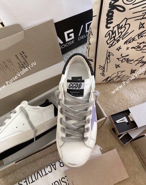 Golden Goose GGDB Super-Star Sneakers in White Calfskin and Purple Star 2024 0328 (MD-240328113)