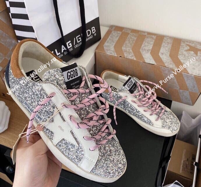 Golden Goose GGDB Super-Star Sneakers in Glitters Silver/Pink 2024 0328 (MD-240328114)