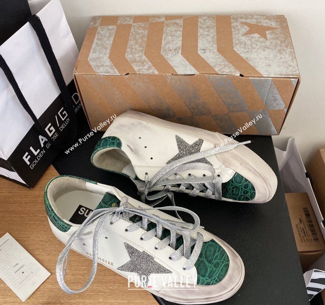 Golden Goose GGDB Super-Star Sneakers in Calfskin White/Green/Silver 2024 0328 (MD-240328116)