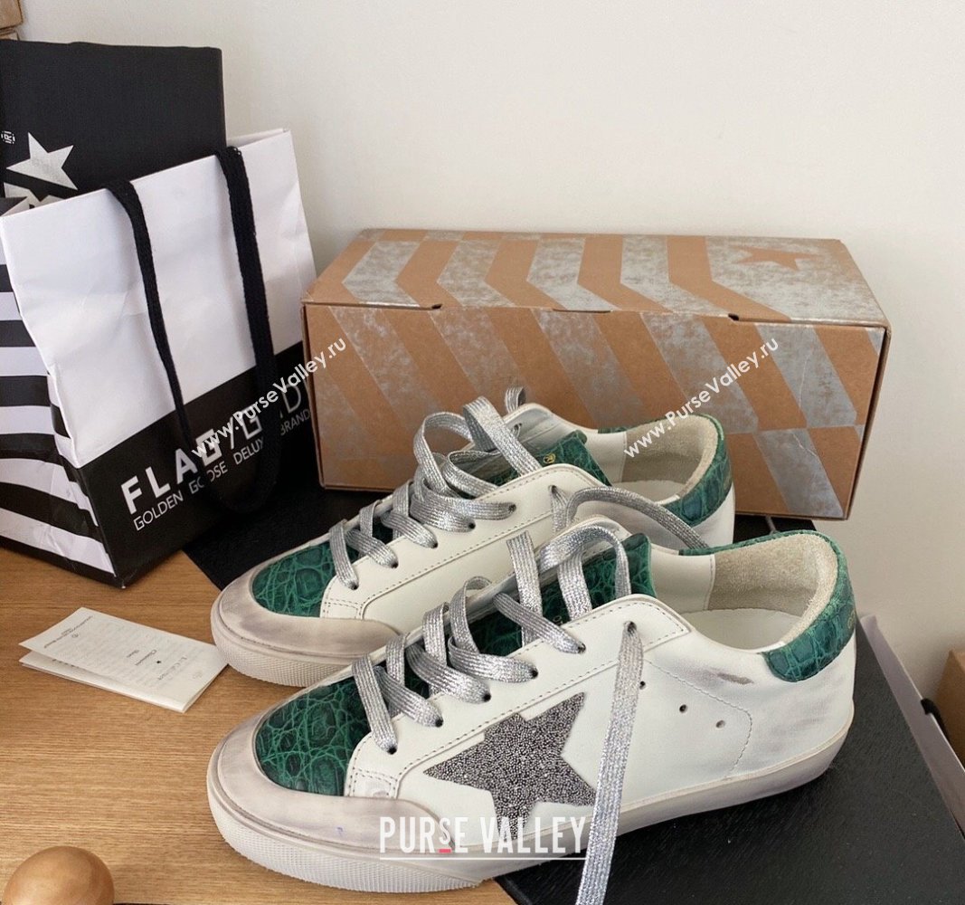 Golden Goose GGDB Super-Star Sneakers in Calfskin White/Green/Silver 2024 0328 (MD-240328116)