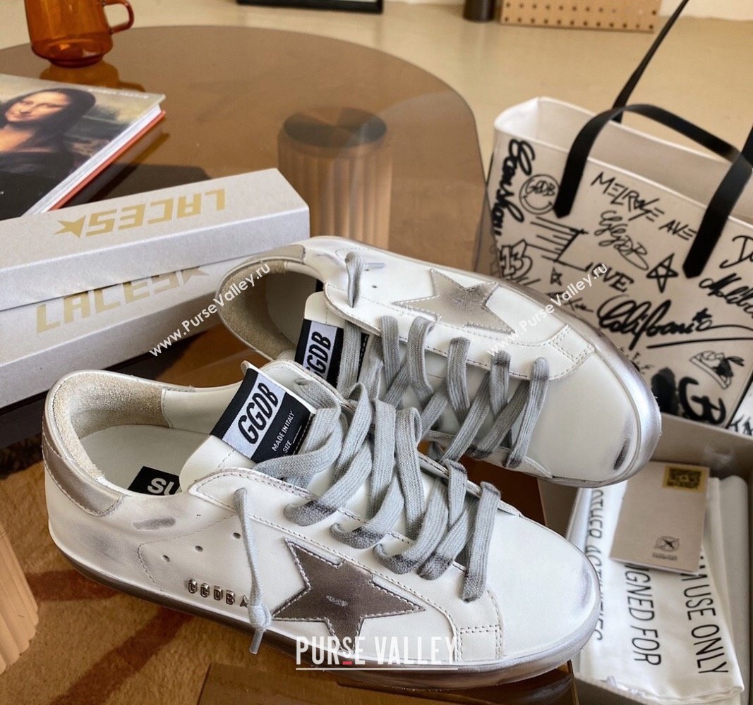 Golden Goose GGDB Super-Star Sneakers in White Calfskin and Silver Star 2024 032802 (MD-240328117)
