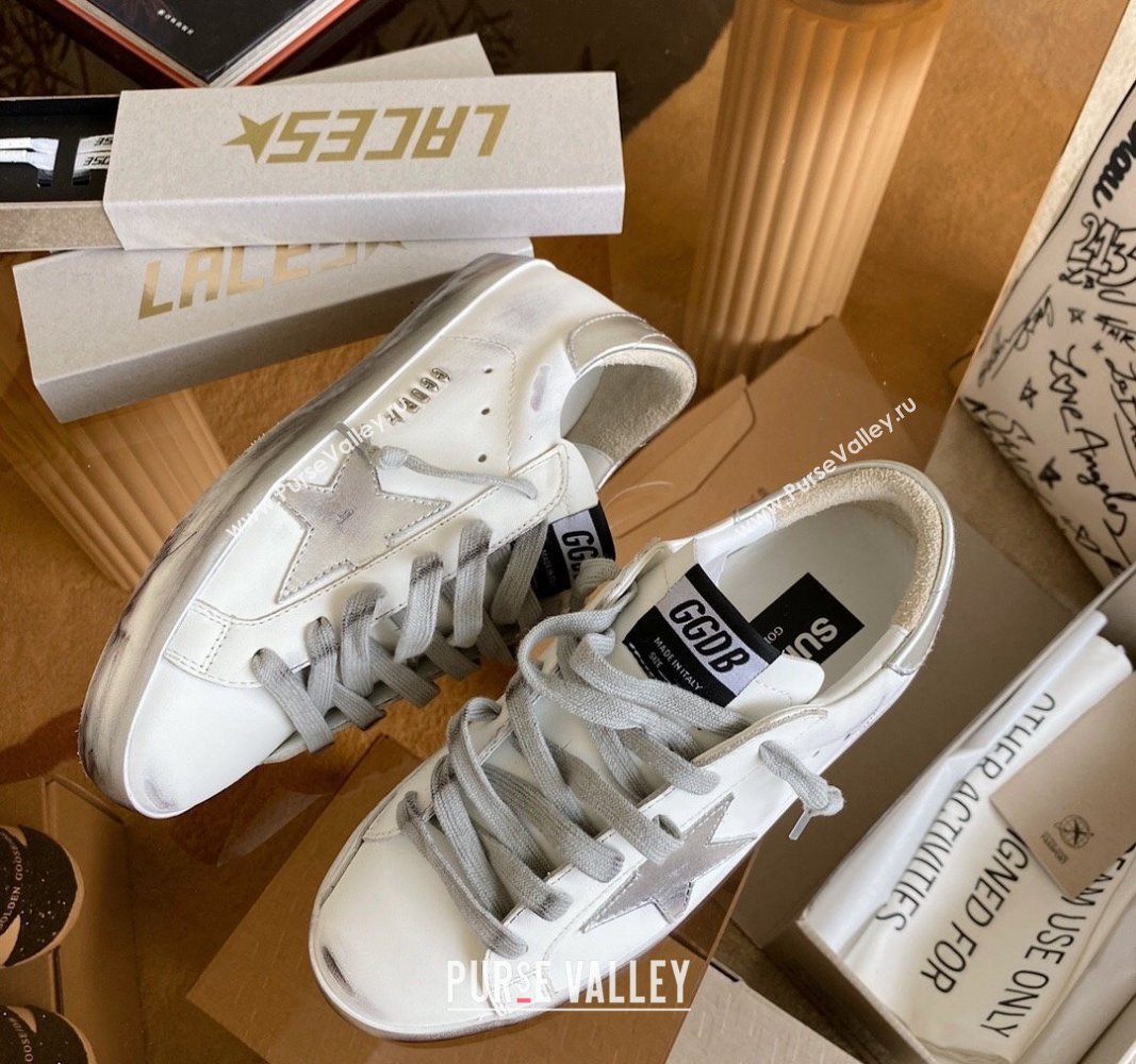 Golden Goose GGDB Super-Star Sneakers in White Calfskin and Silver Star 2024 032802 (MD-240328117)