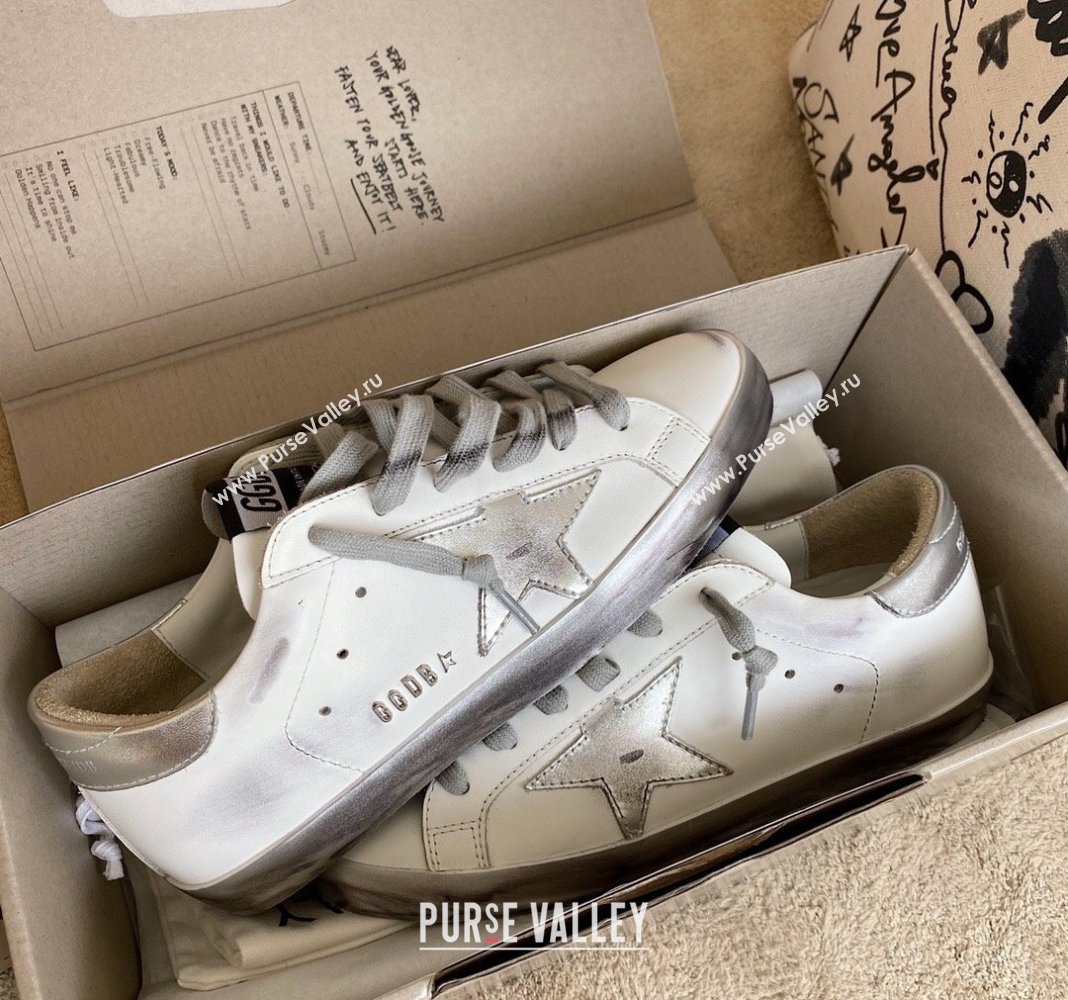 Golden Goose GGDB Super-Star Sneakers in White Calfskin and Silver Star 2024 032802 (MD-240328117)