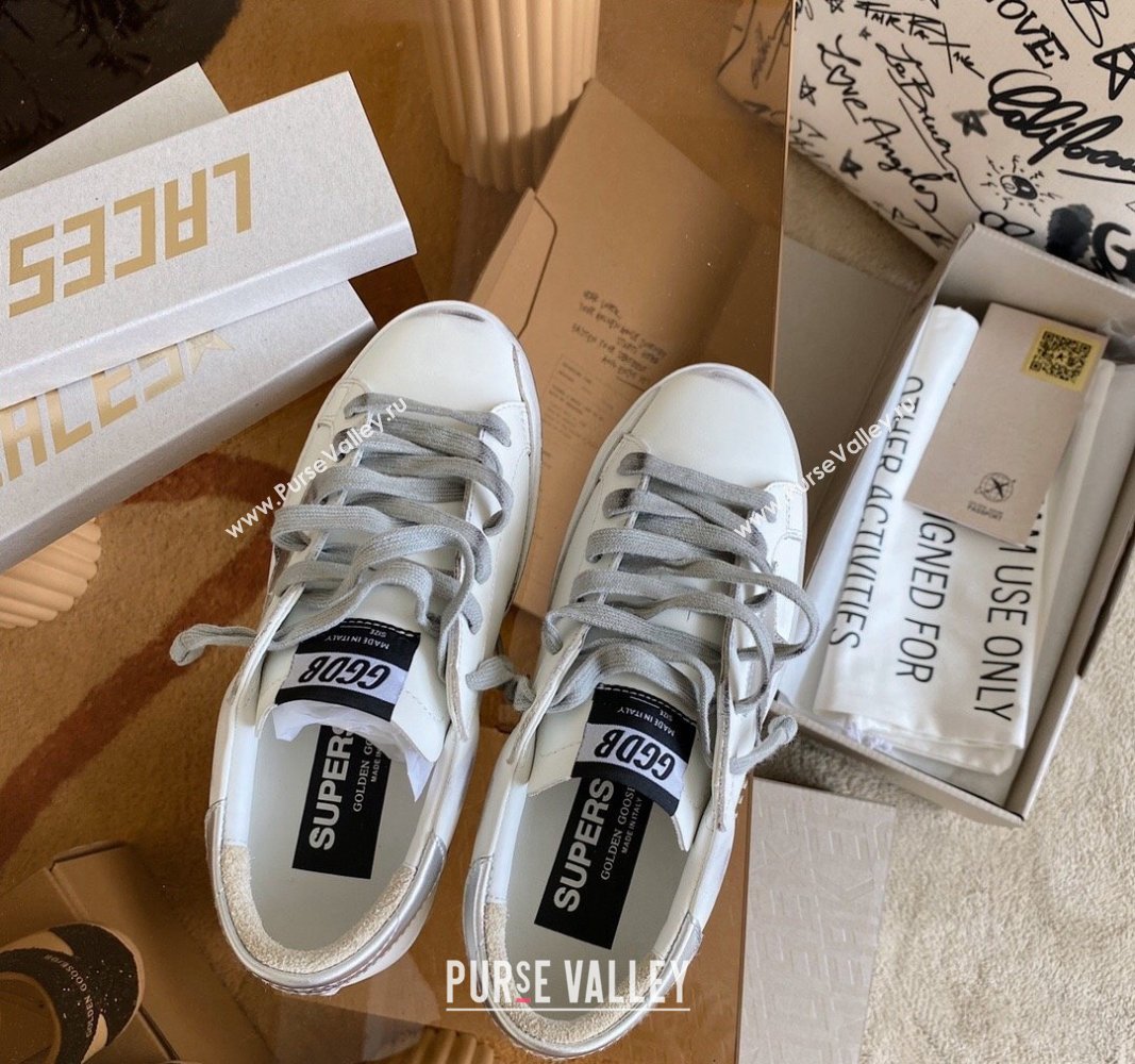 Golden Goose GGDB Super-Star Sneakers in White Calfskin and Silver Star 2024 032802 (MD-240328117)