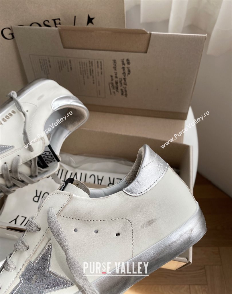 Golden Goose GGDB Super-Star Sneakers in White Calfskin and Silver Star 2024 032802 (MD-240328117)