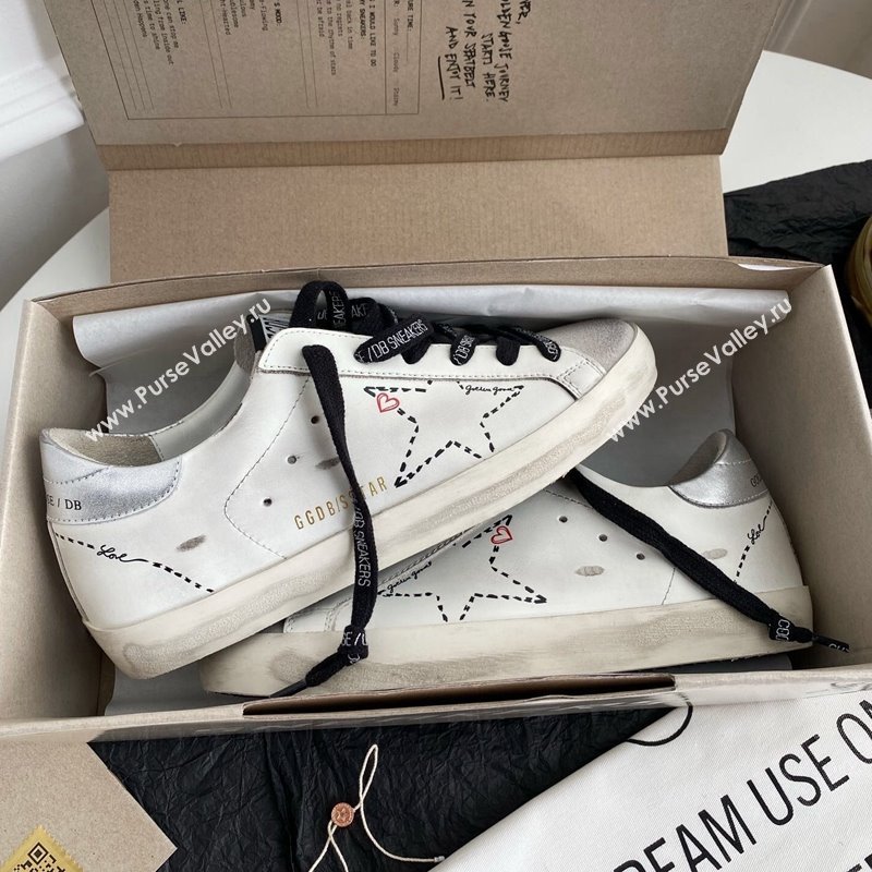 Golden Goose GGDB Super-Star Sneakers in White Calfskin and Love Star 2024 0328 (MD-240328118)