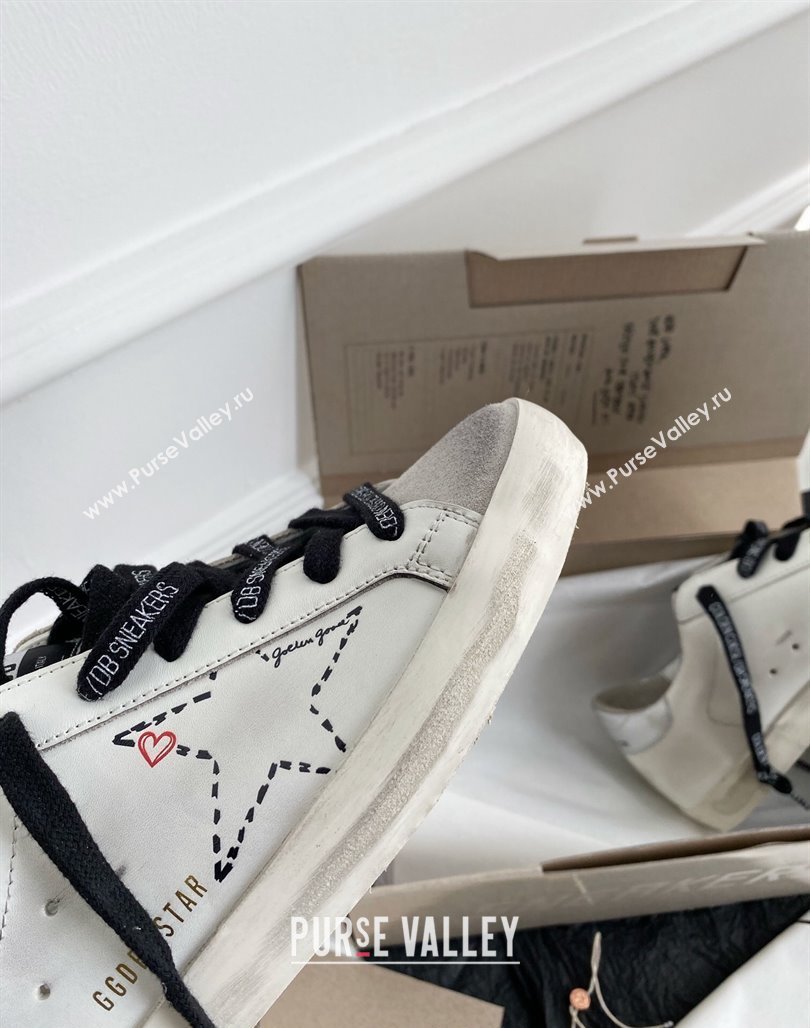 Golden Goose GGDB Super-Star Sneakers in White Calfskin and Love Star 2024 0328 (MD-240328118)