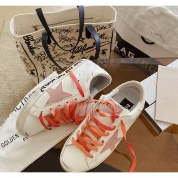Golden Goose GGDB Super-Star Sneakers in White Calfskin and Pink Star 2024 0328 (MD-240328119)