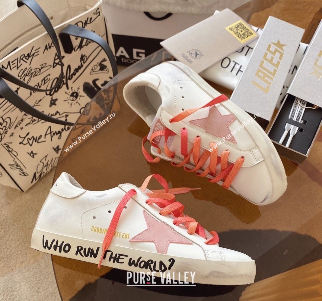 Golden Goose GGDB Super-Star Sneakers in White Calfskin and Pink Star 2024 0328 (MD-240328119)