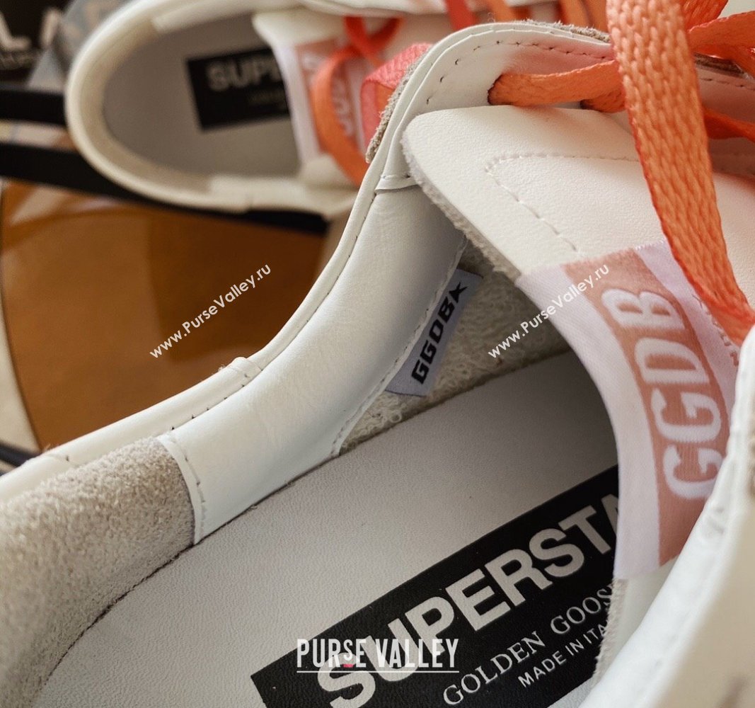 Golden Goose GGDB Super-Star Sneakers in White Calfskin and Pink Star 2024 0328 (MD-240328119)