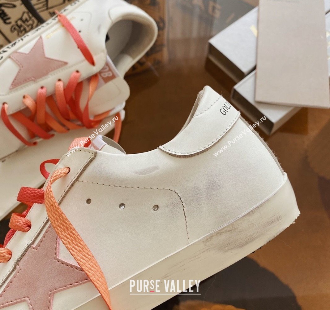 Golden Goose GGDB Super-Star Sneakers in White Calfskin and Pink Star 2024 0328 (MD-240328119)