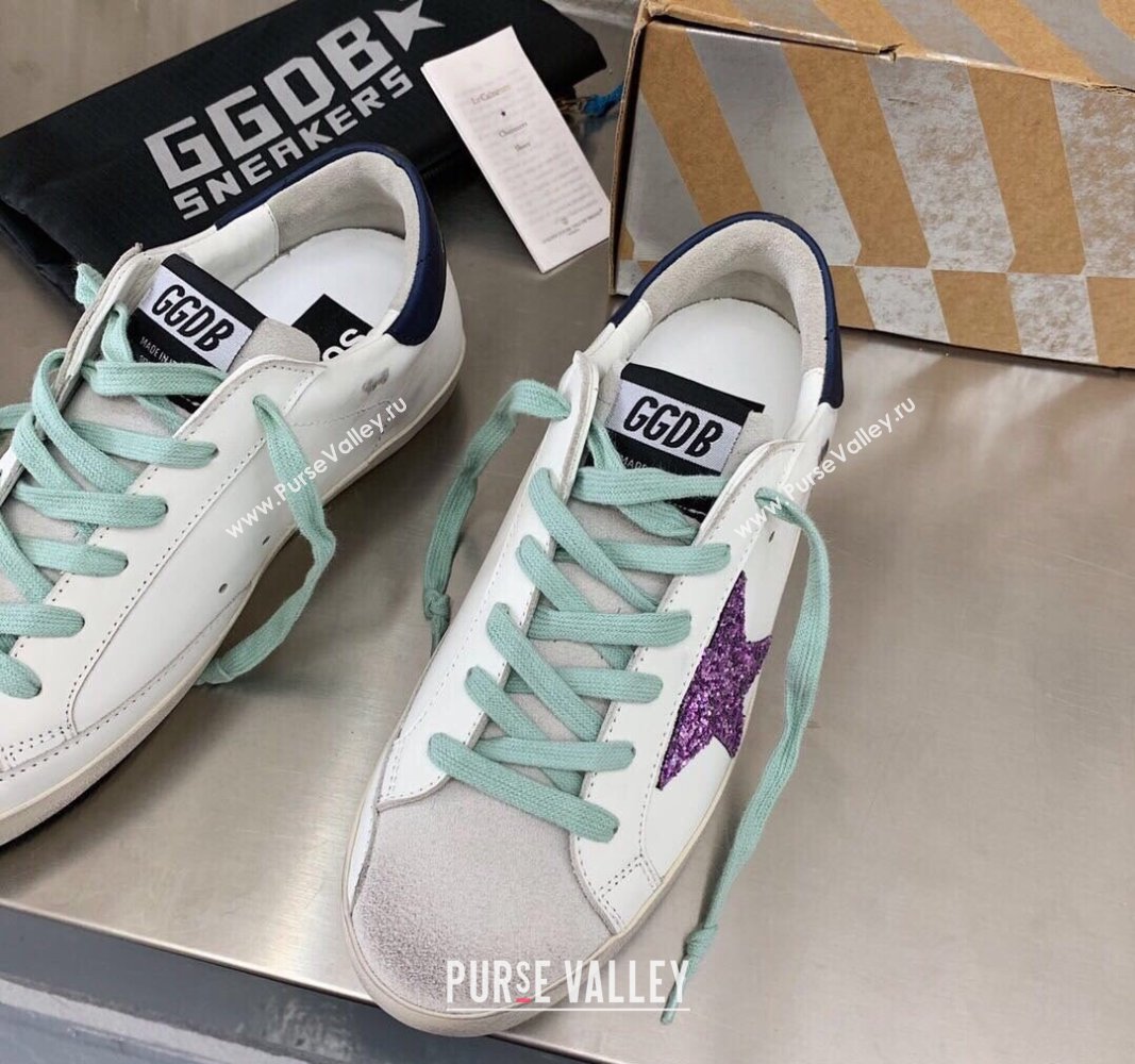 Golden Goose GGDB Super-Star Sneakers in White Calfskin and Purple Glitter Star 2024 (MD-240328120)