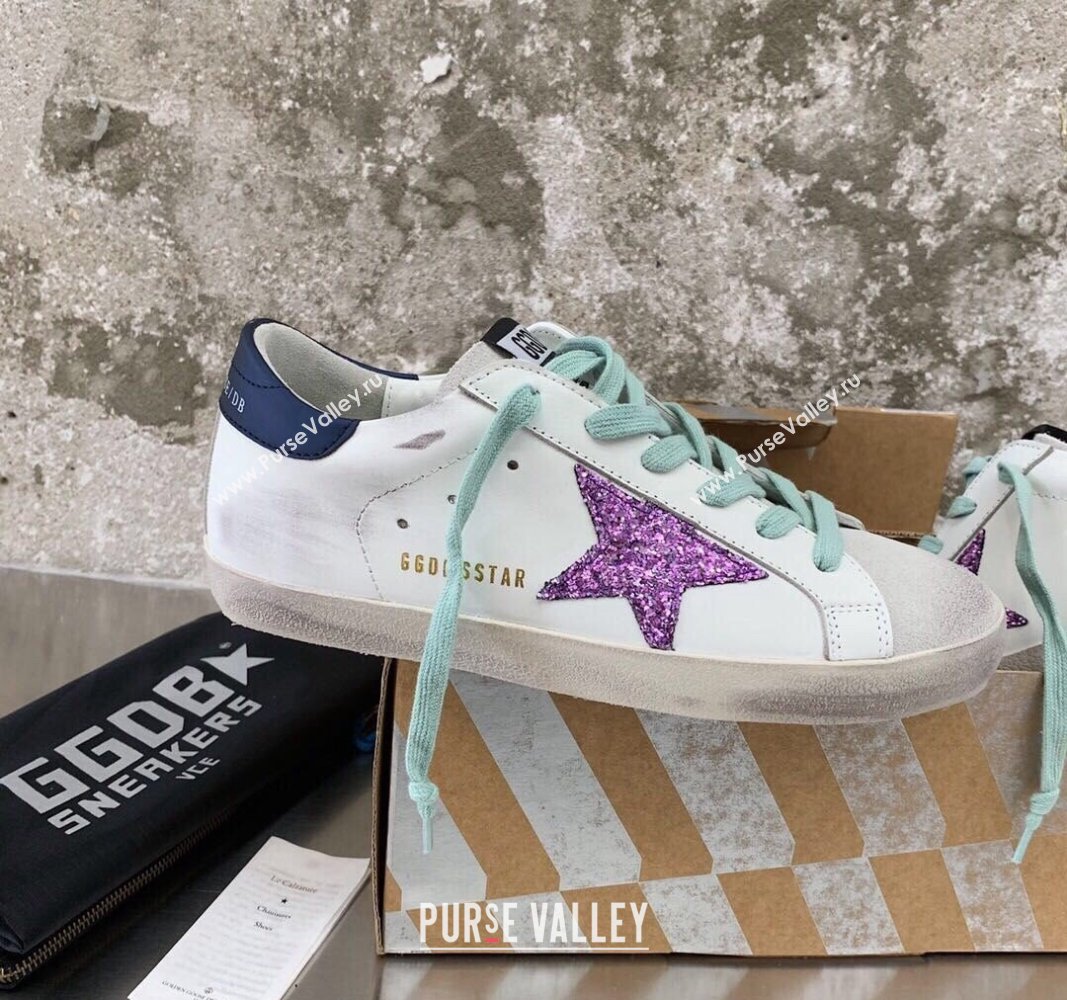 Golden Goose GGDB Super-Star Sneakers in White Calfskin and Purple Glitter Star 2024 (MD-240328120)