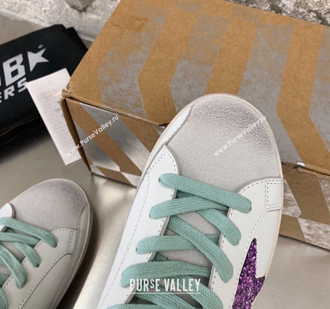 Golden Goose GGDB Super-Star Sneakers in White Calfskin and Purple Glitter Star 2024 (MD-240328120)