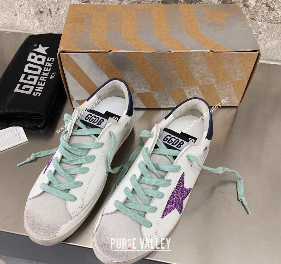 Golden Goose GGDB Super-Star Sneakers in White Calfskin and Purple Glitter Star 2024 (MD-240328120)
