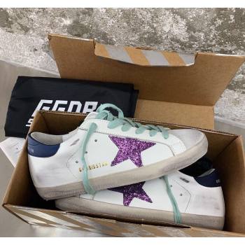 Golden Goose GGDB Super-Star Sneakers in White Calfskin and Purple Glitter Star 2024 (MD-240328120)