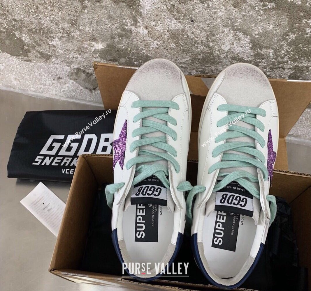 Golden Goose GGDB Super-Star Sneakers in White Calfskin and Purple Glitter Star 2024 (MD-240328120)