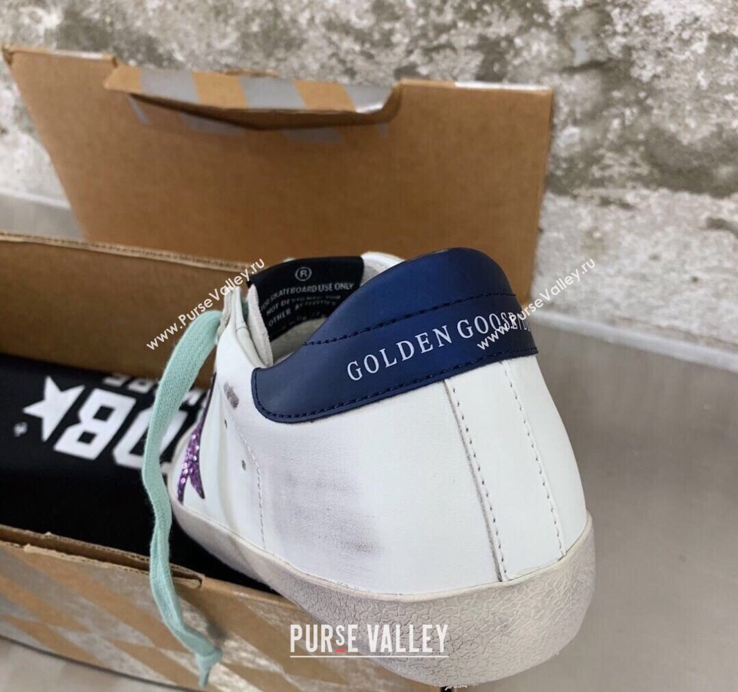 Golden Goose GGDB Super-Star Sneakers in White Calfskin and Purple Glitter Star 2024 (MD-240328120)
