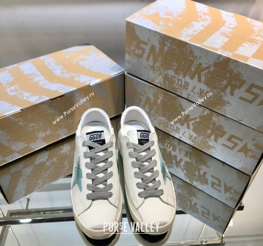 Golden Goose GGDB Super-Star Sneakers in White Calfskin and Light Green Star 2024 (MD-240328123)