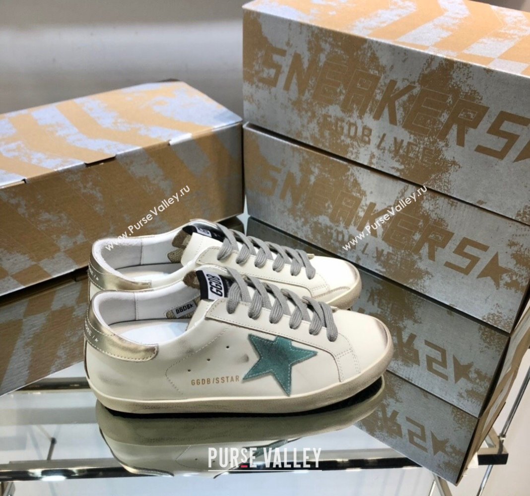 Golden Goose GGDB Super-Star Sneakers in White Calfskin and Light Green Star 2024 (MD-240328123)