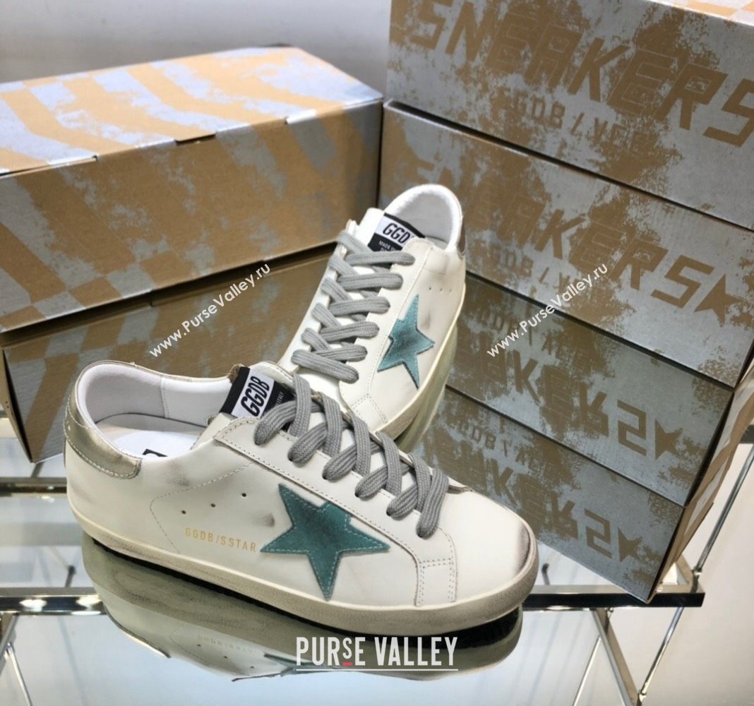 Golden Goose GGDB Super-Star Sneakers in White Calfskin and Light Green Star 2024 (MD-240328123)