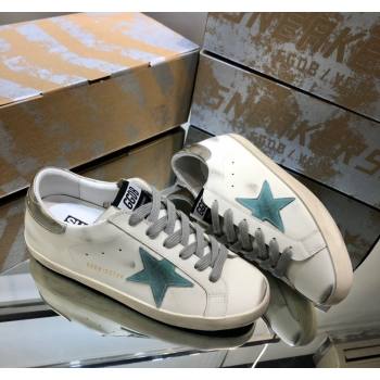 Golden Goose GGDB Super-Star Sneakers in White Calfskin and Light Green Star 2024 (MD-240328123)