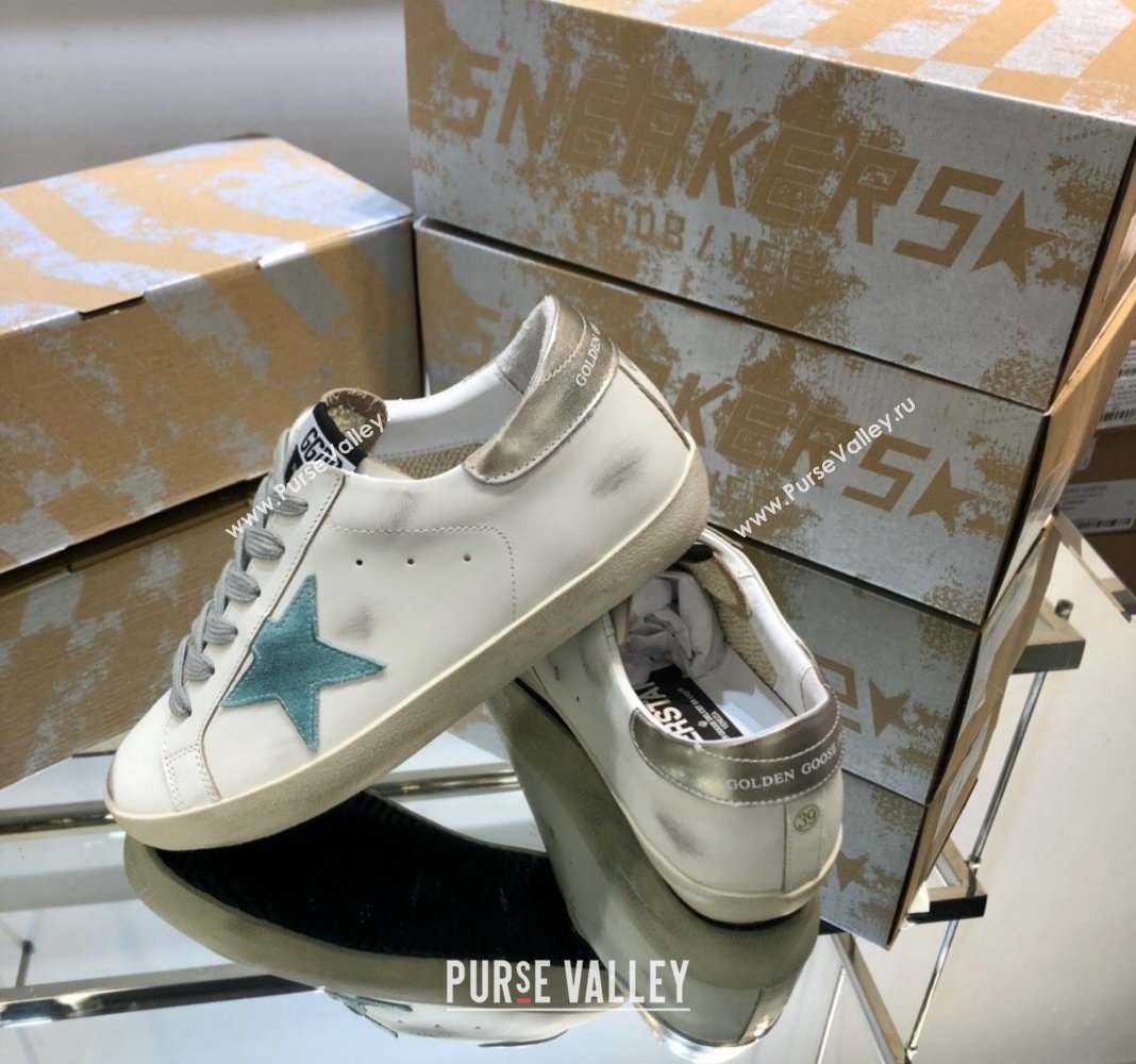 Golden Goose GGDB Super-Star Sneakers in White Calfskin and Light Green Star 2024 (MD-240328123)