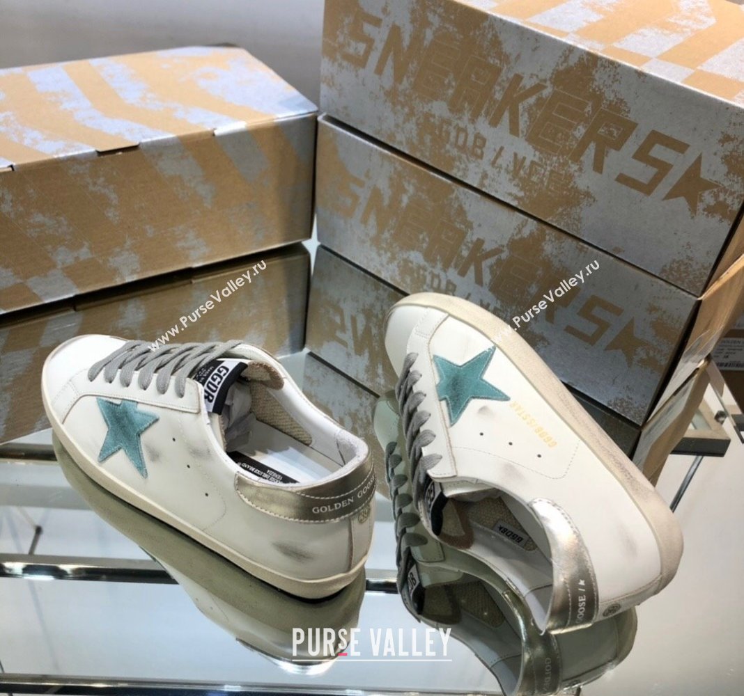Golden Goose GGDB Super-Star Sneakers in White Calfskin and Light Green Star 2024 (MD-240328123)